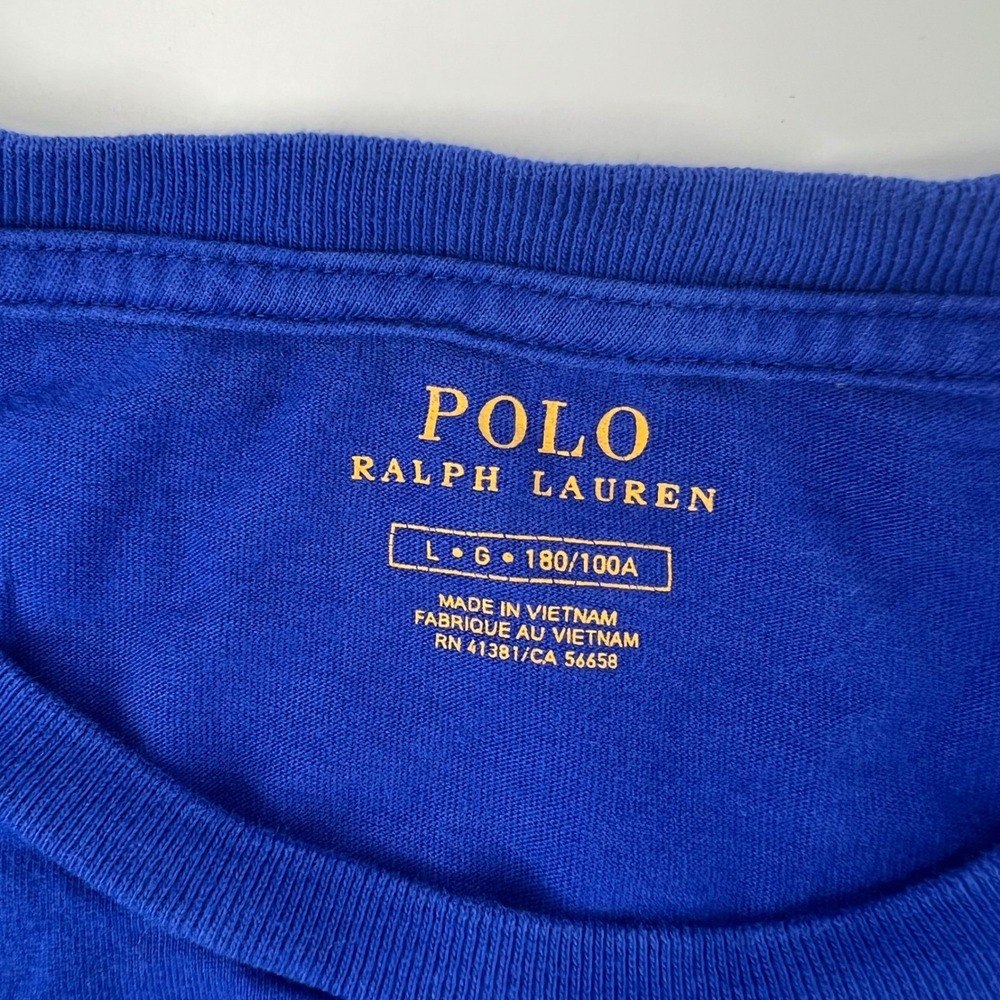 Polo Ralph Lauren Adult L Blue Long Sleeve Embroidered POLO USA Flag Patch Y2K - Picture 5 of 9